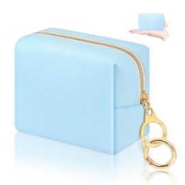Desing Wish Mini Makeup Bag with Key Ring Portable Lipstick Case Bag PU Leather Small Cosmetic Bag Travel Lipstick Pouch Cute Small Makeup Bag for Chapstick Makeup Keys Earphone (Blue)