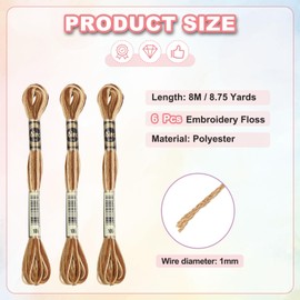 PATIKIL 6 Skeins Embroidery Floss, Polyester Embroidery Threads Bracelets String for Cross-Stitch Hand Embroidery, Brown