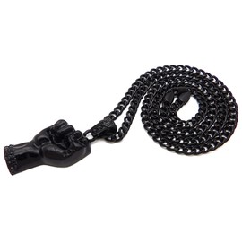 GWOOD Power Fist All Natural Wood or Metal Pendant Necklace (BLACK METAL PENDANT/ 24 INCH CUBAN CHAIN)