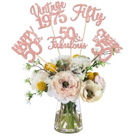 15 PCS 50th Birthday Centerpiece Sticks Fifty Happy 50th Vintage 1975 Table Flower Centerpieces Sticks Cheers to 50 Fabulous Floral Decorations 50th Birthday Party Centerpieces Supplies Rose Gold