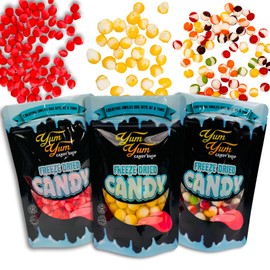 Freeze Dried Candy Variety Pack – Rainbow Krunchies, Sour Lemon Ballz, Cinnamon Hotties – Sweet & Sour Crunchy Snack – 3 Bags – Viral Snack Gift – Yum Yum Candy Shop
