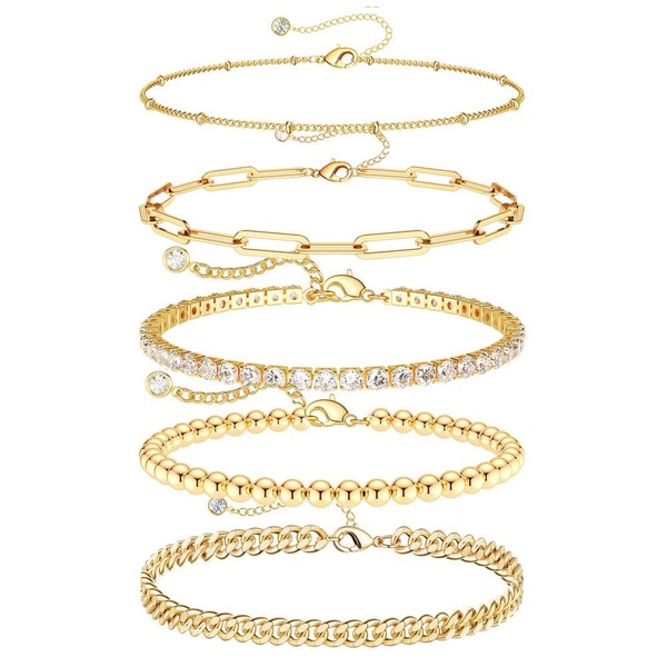Yimofy Gold Bracelets for Women 14K Gold Plated Layered Bracelets