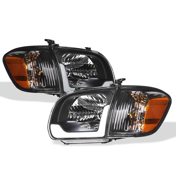 DRL LED Strip Tube Bar Black Housing Crystal Headlights With