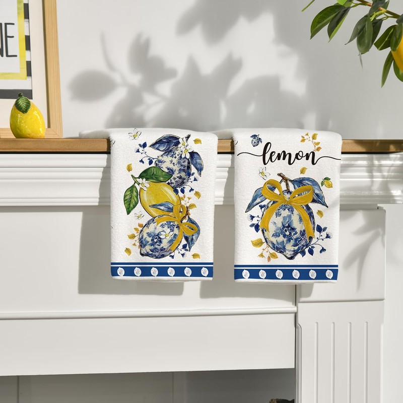 Artoid Mode Lemon Bow Flowers Chinoiserie Summer Kitchen Towels Dish