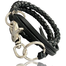 Leather ICHI Wallet Chain, Leather, 4 Strands, Handmade, Cowhide Leather, Black