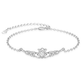 TANGPOET Claddagh Bracelet for Women Irish Bracelet Celtic Knot Bracelets 925 Sterling Silver Heart Adjustable ST Patricks Day Jewelry Gifts for Mom