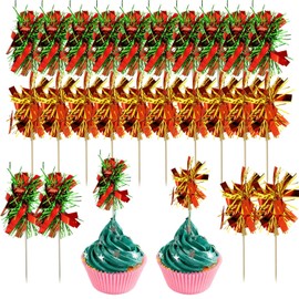 60 PCS Christmas Cupcake Toppers,Colorful Sparkle Tinsel Firework Cupcake Toppers,for Party Wedding Birthday Valentine's Day Celebration New Year Holiday Decoration