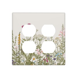 Wild Flower Outlet Covers 2 Gang Double Duplex Receptacle Outlet Wall Plate, Vintage Floral Decorative Switch Plate Outlet Cover for Wall Decor, 4.5 x 4.5 Inch