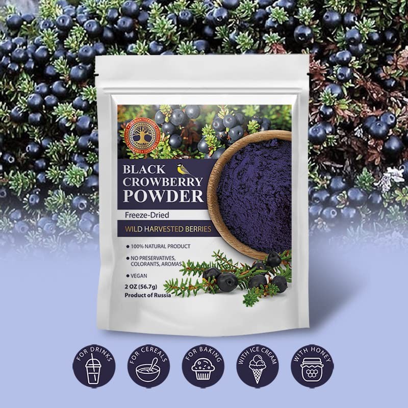 Wild Harvested Black Crowberry Freeze-Dried Powder – 2 Oz, Natural