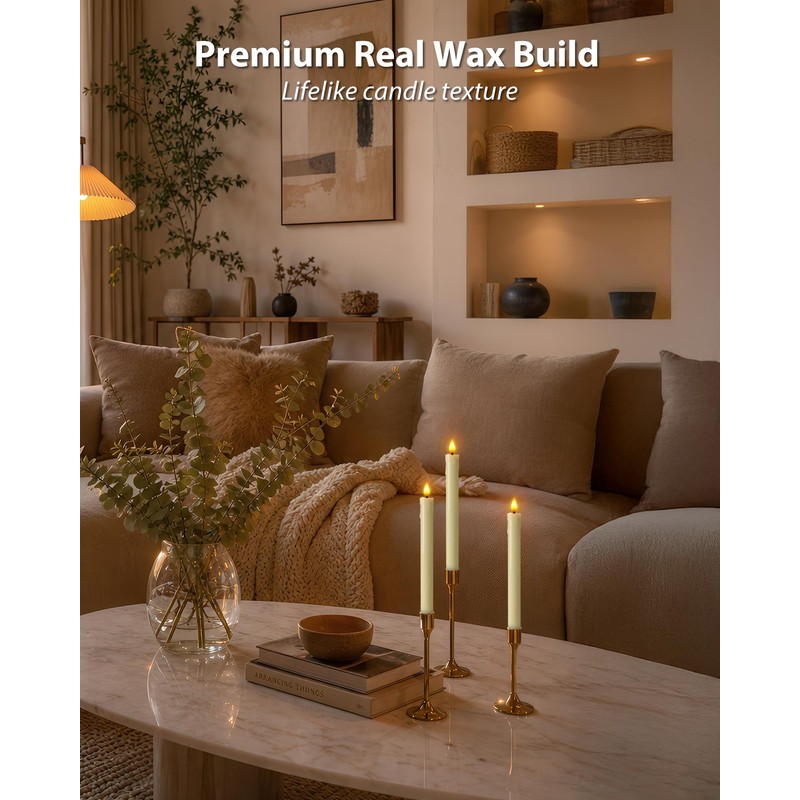 Homemory Rechargeable Waxy Flameless Taper Candles, 9.6 Inches LED Candle