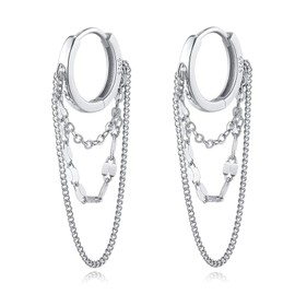 BelleVive 925 Sterling Silver Hoop Earrings for Women Dangle Earrings Drop Earrings Chain Earrings Cubic Zirconia Tassel Dangle with Chain Silver Tone Dangle for Women