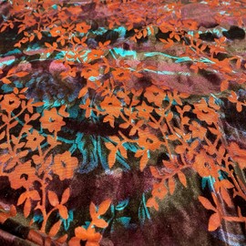 HWN Floral Garden Print Burnout Velvet by Elotex International Fabric (Orange)