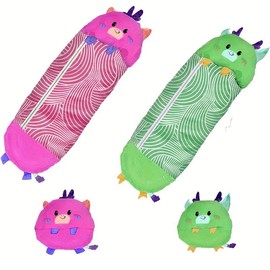 2-in-1 Soft Plush Character Buddies Sleeping Bag, Comfy Nap Mat with Pillow - Compact, Warm, All-Season Sleepy Sack for Daycare, Travel, Birthday Gift - Color: Gree, Size: 63*23.6in (160*60cm)