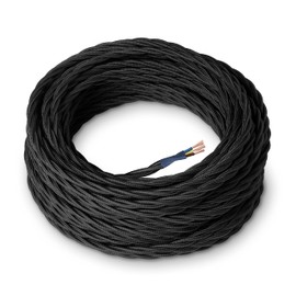 Amarcords - Textile cable for lamps, black, braided, silk, 5 metres, with grounding 3 x 0.75 - fabric cable covered with coloured vintage fabric for chandeliers, wall lamps and lampshades