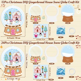 WATINC Gingerbread House Snow Globe Craft Kit - DIY Christmas EVA Winter Scene Hanging Shaking Ornament Crystal Ball with Glitter Sequins Sugar Paper, Winter Christmas for Home School (24Pcs)
