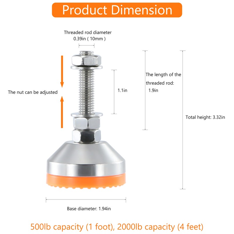 TERMATH Heavy Duty 2000 lb Capacity Stainless Steel Adjustable Leveling