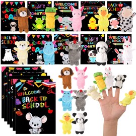 40 Pcs Plush Animal Finger Puppet Toy with Back to School Card Set, Preschool Kindergarten Back to School Classroom Gifts for Kids Students, First Day of School Party Favors (Vivid Style)