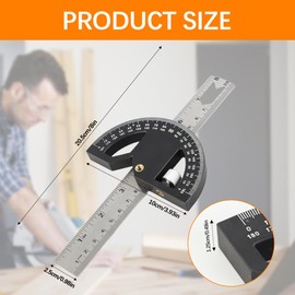 FEMONGY Winkelmesser, Winkelmesser Metall, Universal Kombiwinkel mit Linealanschlag zum präzisen Anreißen Zeichnen, für Schule Tischler DIY Malerei Zeichnung Anzeichnen, Schwarz, 20cm