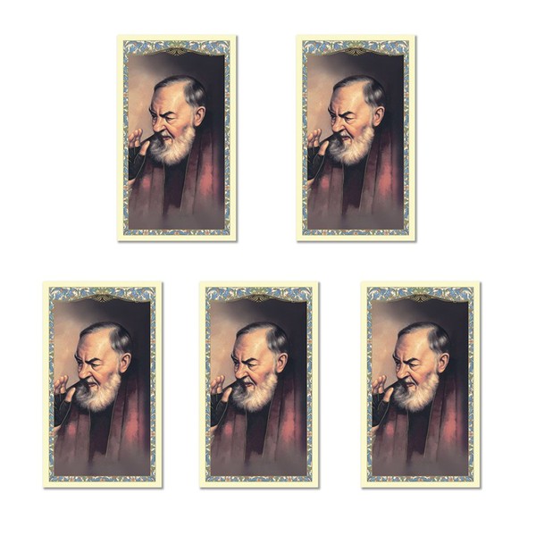 Holly Lines Five-Pack of Saint Padre Pio Patron of Healing Laminated Holy Cards, Full Color St. Pio of Pietrelcina Holy Prayer Cards with Prayer for Intercession on Back for Religious Gifts