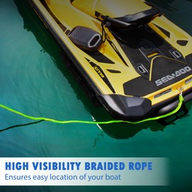 Obcursco PWC Dock Lines 1/2'x (7ft & 14ft), Jet Ski Mooring Dock Line Tie Pontoon Accessories for Waverunner, Kayak Tow Lines with 316 Stainless Steel Clip (Green & Yellow)