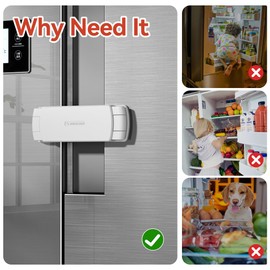 EUDEMON 1 Pack Latest French Fridge Lock French Door Refrigerator/Freezer Lock Apply to Max 3.54"(90mm) Two Door Gap Distance for Kids & Babies,Easy to Install no Tools Need or Drill (White)