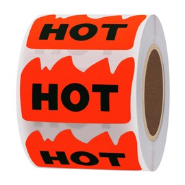 Hybsk 500pcs Rave Hot Stickers 2 x 1-1/5 Inch Fluorescent Red Hot Flame Fire Shape Labels Marking Popular Items for Restauresent Supermarkets Stores Shops (Fluorescent Red)