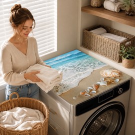 Washer and Dryer Top Mat for Laundry Room - Starfish & Seashell Dust Protection Cover with Nonslip Surface, 50 × 80 cm