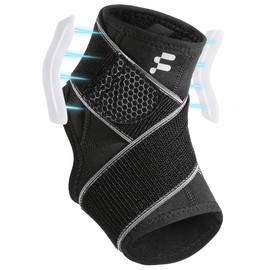 Fitomo Ankle Support with Strong Compression Strap for Plantar Fasciitis Achilles Tendon and Lateral Stabilisers for Sprained Ankle Ligament damage, Ultra Lighweight for Basketball Volleyball Running