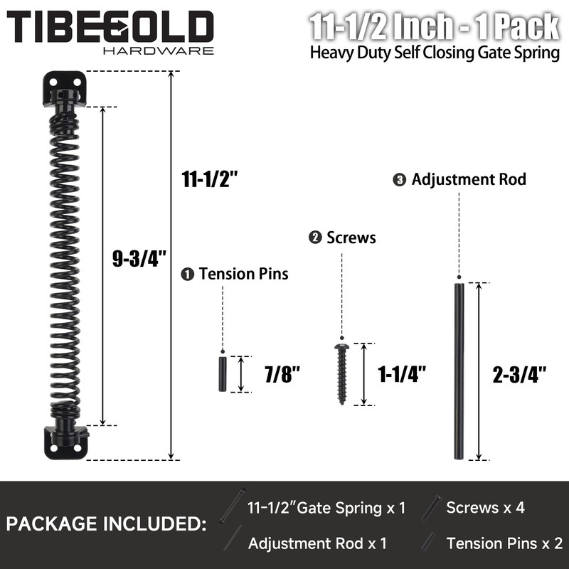 TIBEGOLD 11-1/2" Gate Spring Self Closing, Heavy Duty Black Door