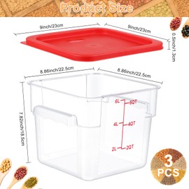 Ziliny Commercial Food Storage Containers with Lids 6 Qt Square Polycarbonate Containers with Scale Clear Airtight Cereal Storage Containers for Pantry Home Restaurant (10 Sets)