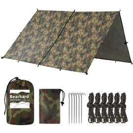Bearhard 10 x 10 ft/10 x 12 ft Waterproof Rainfly Tarp for Hammock or Tent, Lightweight Multifunctional Camping Shelter for Backpacking, Travel, Outdoor Adventures