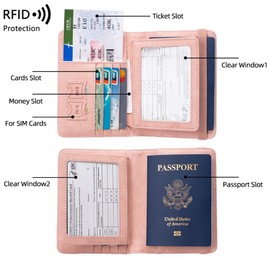 Lyxtiorn Passport Holder Cover Travel Wallet Organizer, Passport Case with RFID Blocking, PU Leather Travel Card Holder Slot (Pink)