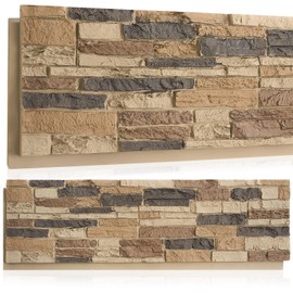 Maasechs 2 Pack Faux Stone Panels Interior 45.6''l x 11.8''h x 0.98''d Faux Siding Panels Exterior Artificial 3D Veneer for Wall Decor Outdoor Home Improvement Projects (Light Brown)