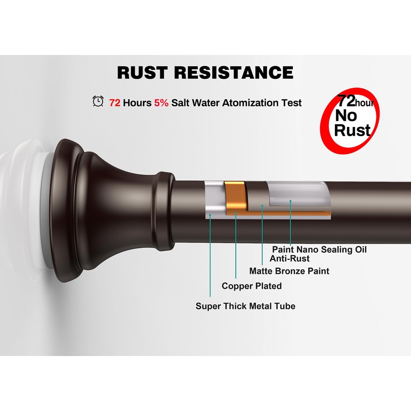 Bronze Shower Curtain Rods,43-72 Inches, Rust Resistance, Adjustable Tension Rod