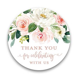 40 cnt Blush Floral Thank You Stickers - Favor Stickers - Thank You Labels and Seals (Pink)
