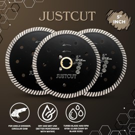 JUSTCUT 5" Granite Turbo Blade - 8730-12,000 Max RPM Compatible and Perfect Cutting Granite - Diamond Turbo Saw Blade for Angle Grinder - Concrete Saw Blade Black (5 Inch-12,000RPM)