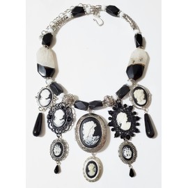 True Vintage Cameo Pendants Lockets Gemstone Bib Necklace Earrings Handmade