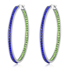 CiNily Womens Hoop Earrings Stainless Steel Blue and Green Cubic Zirconia Large Big Hoop Earrings Hypoallergenic for Sensitive Ears 50 mm