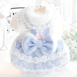 Dog Princess Dresses for Small Dogs Lolita Clothes Lace Costume Bow Pet Girl Cute Coat Outfits Sunmmer Costumes (L,Blue)