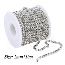 Csirnto Rhinestone Ribbon Crystal 1 Roll Crystal Rhinestone Clasp Chain Crystal Rhinestone Clasp Chain Rhinestone Border Band Clear Trim Claw Chain for Sewing Crafts DIY Wedding Decoration (2 mm)