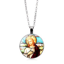 Christian Jesus Pendant Necklace for Men Women,Christ Serenity Prayer Religious Necklace Mens Womens Jewelry Gift Alloy Link Chain Faith Necklace 18'' Chain+2'' Extender-with Gift Box