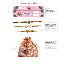 Arvnika Rakhi for brother, stylish Bracelet, Lord Ganesha with brother, Multicolor stones, Raksha Bandhan Rakhi Gift Wrist bands for loving Sibling/Brother, Sister, Father, family, Set of 3