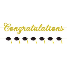 Pre-Strung Graduation Congratulations Banner No DIY Glitter Congratulation and Grad Caps Banners 2PCS Graduation Decorations for Class of 2025 High School College Nurse Week