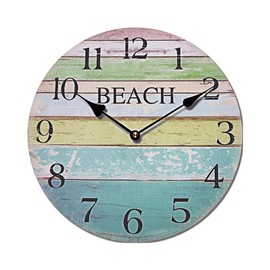 Cepewa Wall Clock XL Beach Nostalgia Diameter 45 cm Clock Retro Shabby Chic Wood Design Plank Look (1 x XL Wall Clock Beach)