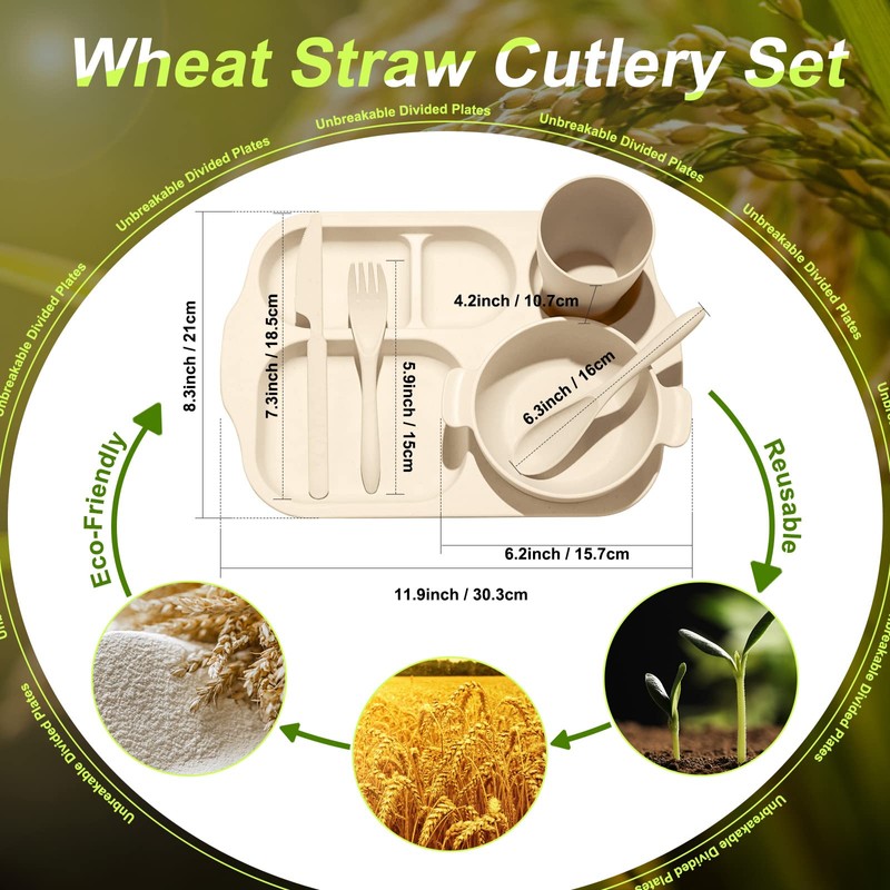 Weewooday 48 Pcs Wheat Straw Tableware Set for 8 Wheat