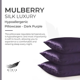 Gioia Casa Luxury Pillowcase - 100% Pure Mulberry Silk on Both Sides - Soft Anti Wrinkle, Hypoallergenic, Washable Bed Pillowcases - Premium Pillow Cover That Protects Your Hair and Skin - Dark Purple