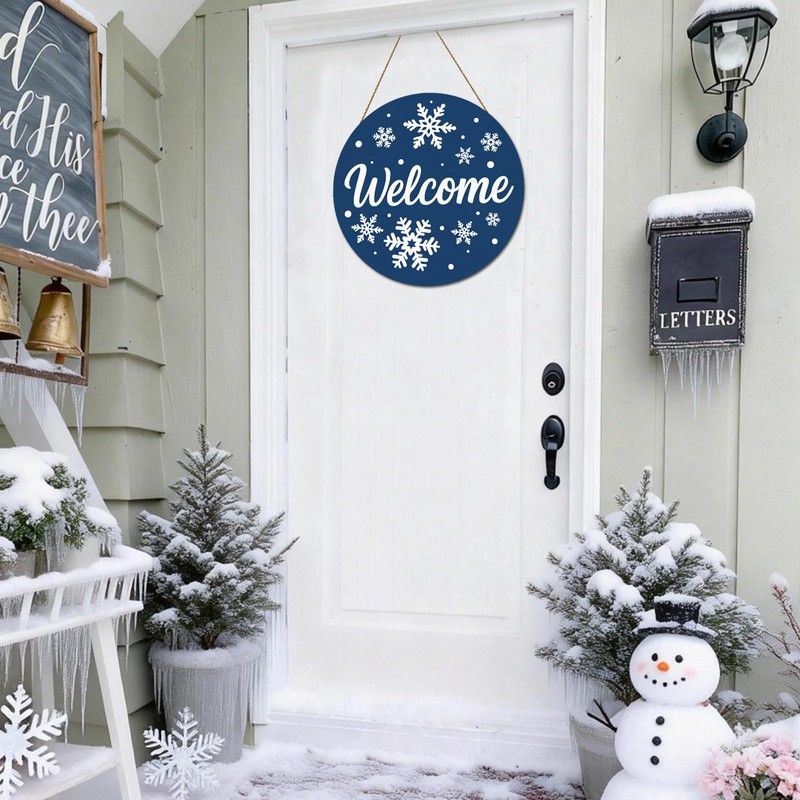 Winter Welcome Door Sign for Front Door,Wooden Snowflake Home Decor