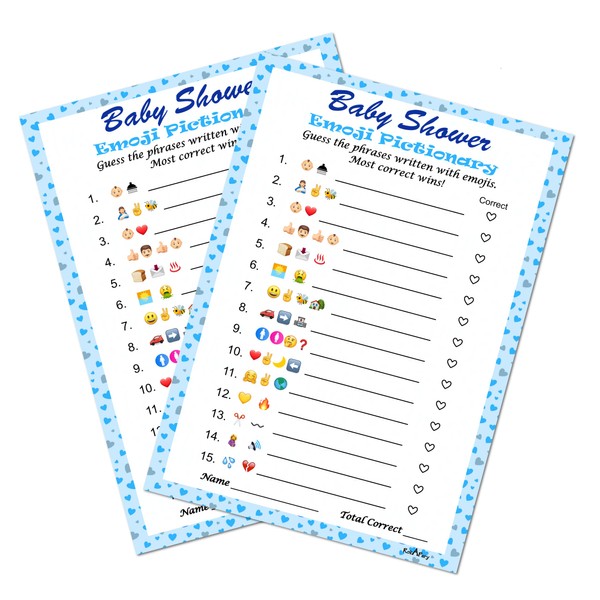 Baby Shower Emoji Pictionary Game, Azul para Niño, Baby Shower