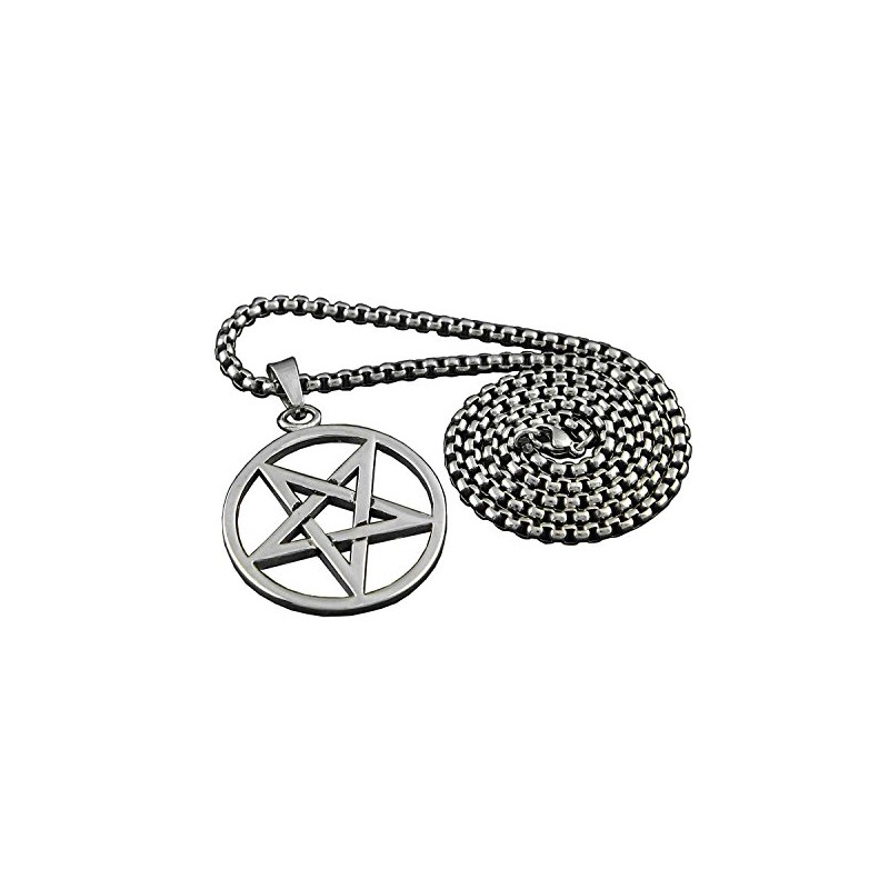 Pagan Wicca Inverted Star Pentagram Pendant Men's 316L Stainless Steel
