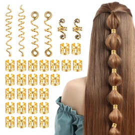 26 Pcs Hair Gold Accessories Braids Metal Beads Set Dreadlock Hair Jewelry Snake Braid Accessories Braids Hairclips Rings Cuffs for Women Festival Styling Decoration Halloween Christmas